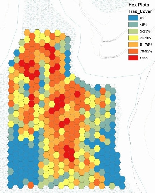 Hex plot of an invasive species coverage